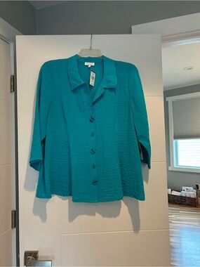 Habitat Teal Button-Front Collar Shirt Jacket - Women's